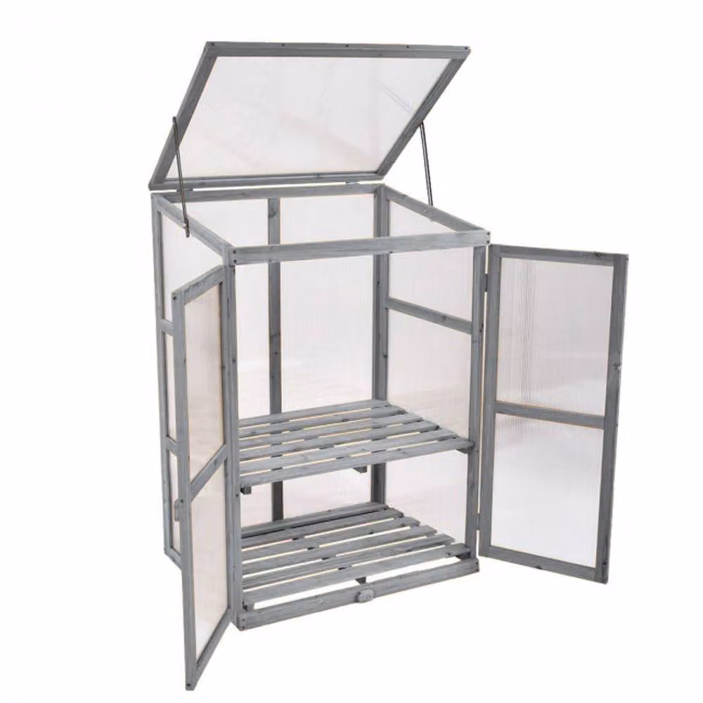 Neo Wooden Polycarbonate Mini Greenhouse Cold Frame in Grey W/D/H: 60 x 45 x 60 cm – 2