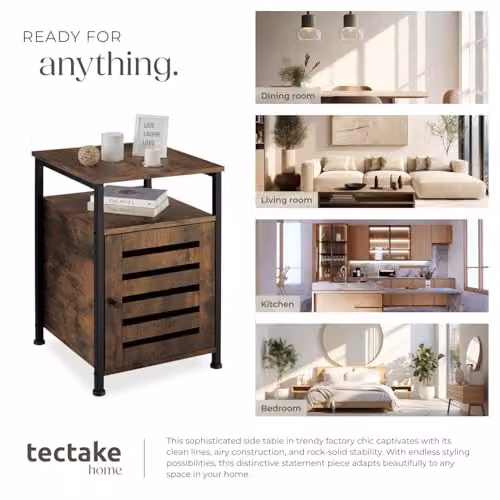 tectake Industrial Bedside Table with Cupboard and Open Shelf, Brown, W/D/H: 40.5 x 40.5 x 60.5 cm – 7