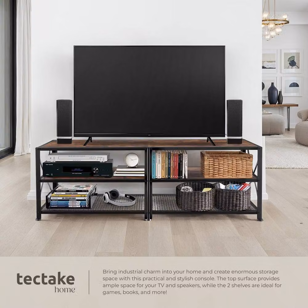 tectake Industrial TV Stand Lowboard Cabinet in Brown with 3 Shelves and Media Compartments, Width: 161 cm – 4