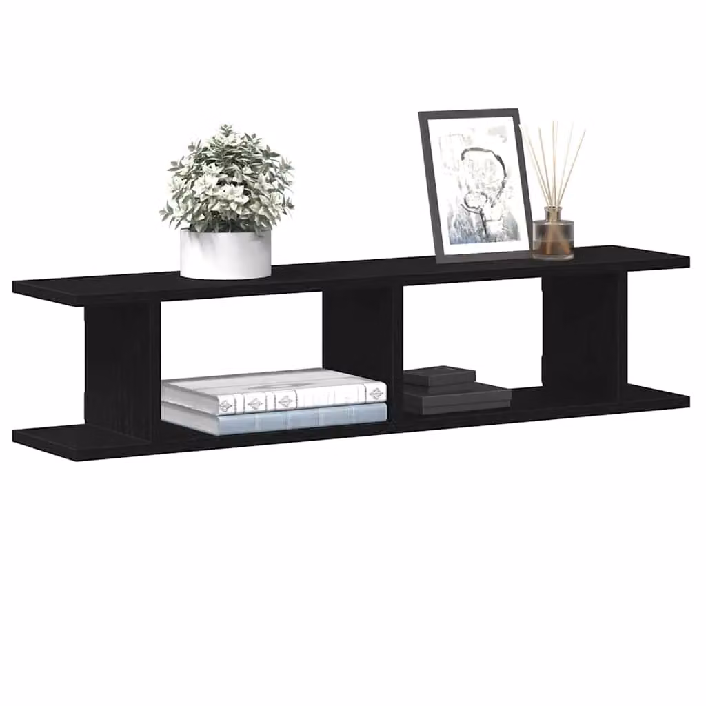 Berkfield Home Wall Shelves, 2 Piece Black Oak Engineered Wood, W: 90 cm, D: 20 cm, H: 18 cm – 3