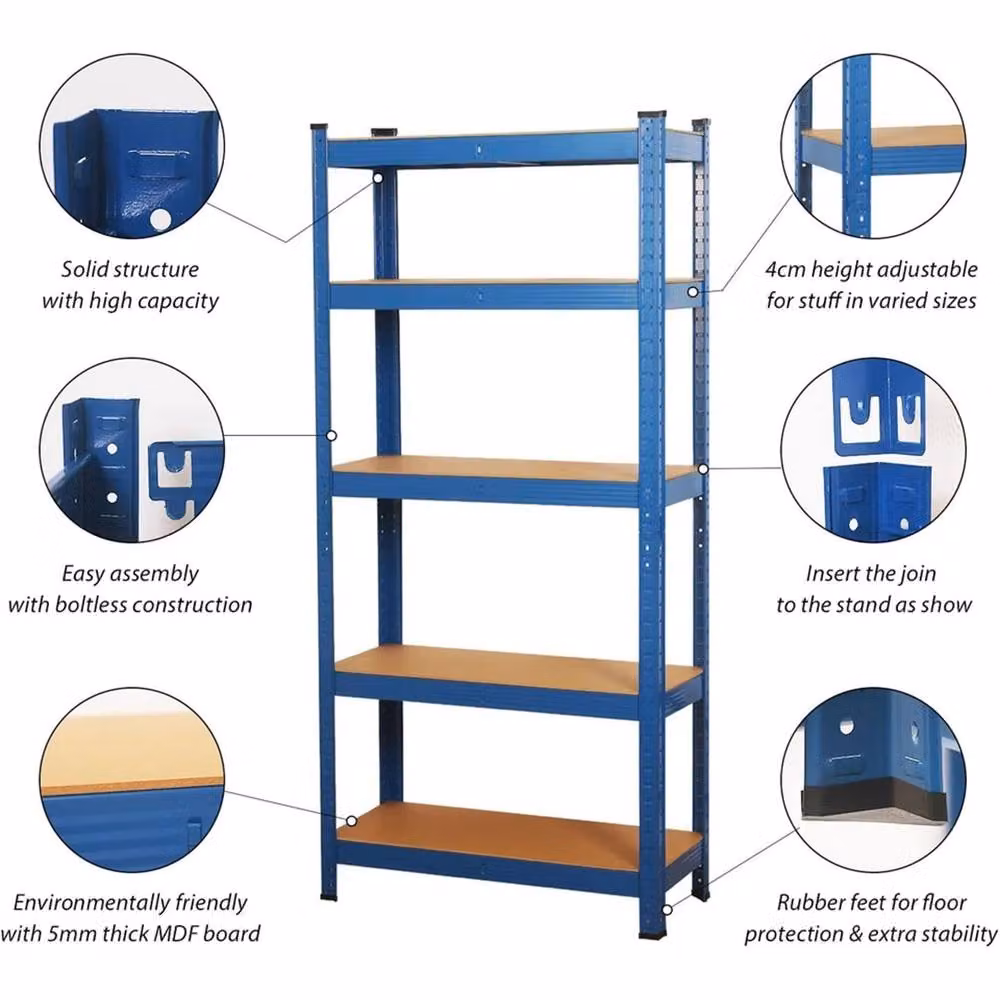 SPETLEK 5 Tier Heavy Duty Garage Shelving Units in Blue, W/D/H: 50 x 50 x 180 cm – 3