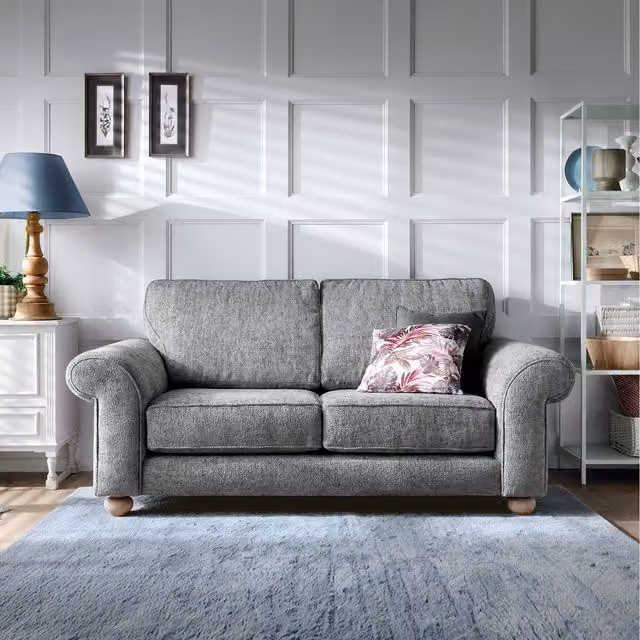 Abakus Direct Ingrid 2 Seater Upholstered Sofa in Grey with Scatter Cushions