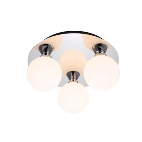 Cosylyte Bowen Classic 3 Light Bathroom Ceiling Flush Light with Opal Glass, Chrome, W/D/H: 25 x 25 x 13 cm, IP44, G9 LED Compatible