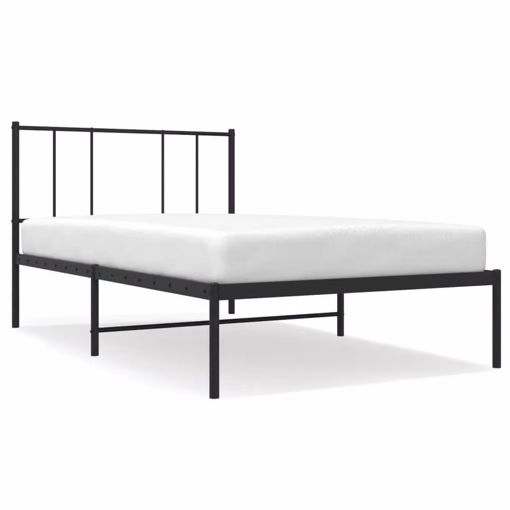 Berkfield Home Metal Bed Frame with Headboard, Black, W/D/H: 90 x 190 cm – 2