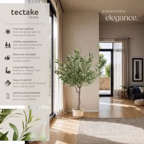 tectake Artificial Mediterranean Olive Tree in Green, Height: 120 cm, W/D/H: 40 x 40 x 120 cm – 2