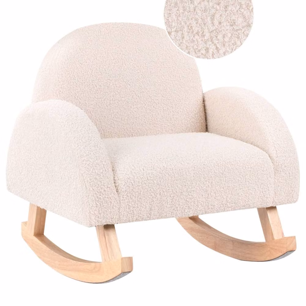 Wyld Haus Kids Rocking Chair in Light Beige Bouclé with Rubberwood Frame – 2