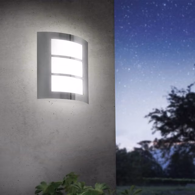 Eglo City Stainless Steel Outdoor Wall Light, Silver, Diameter: 23.5 cm