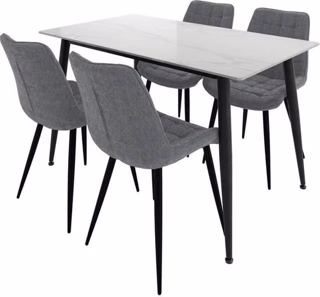 Lemon Pavilion Furniture Luna Modern Ceramic and Metal Dining Set in White, Black and Grey – 1