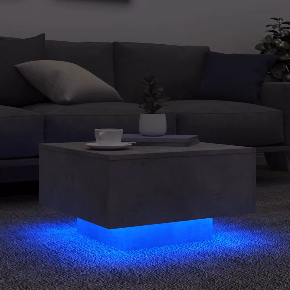 Berkfield Home Modern Square Coffee Table with LED Lights in Concrete Grey, W/D/H: 55 x 55 x 31 cm – 3