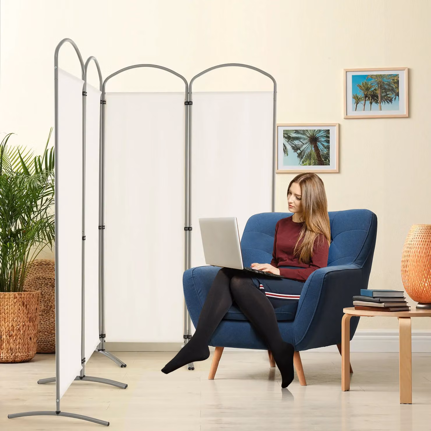 Costway 4 Panel Folding Privacy Screen Room Divider in White, Height: 188 cm – 2