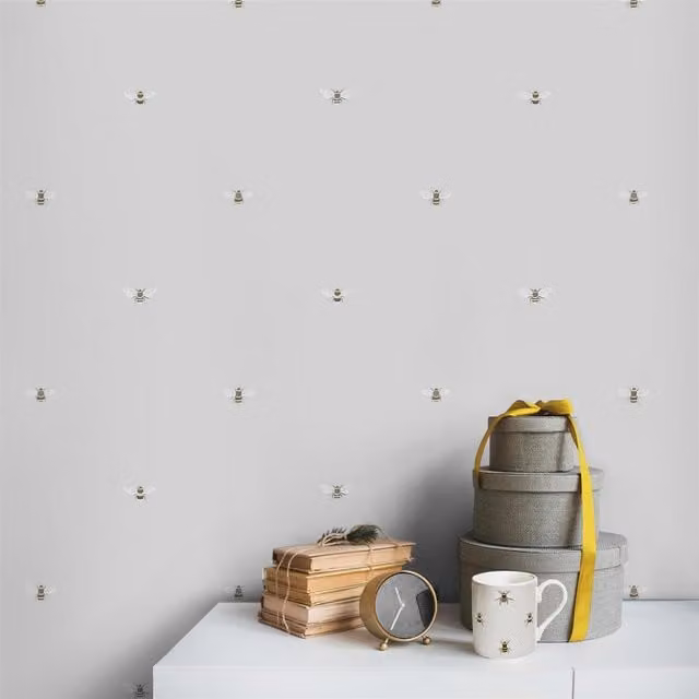 Sophie Allport Bees Floral Wallpaper in Grey