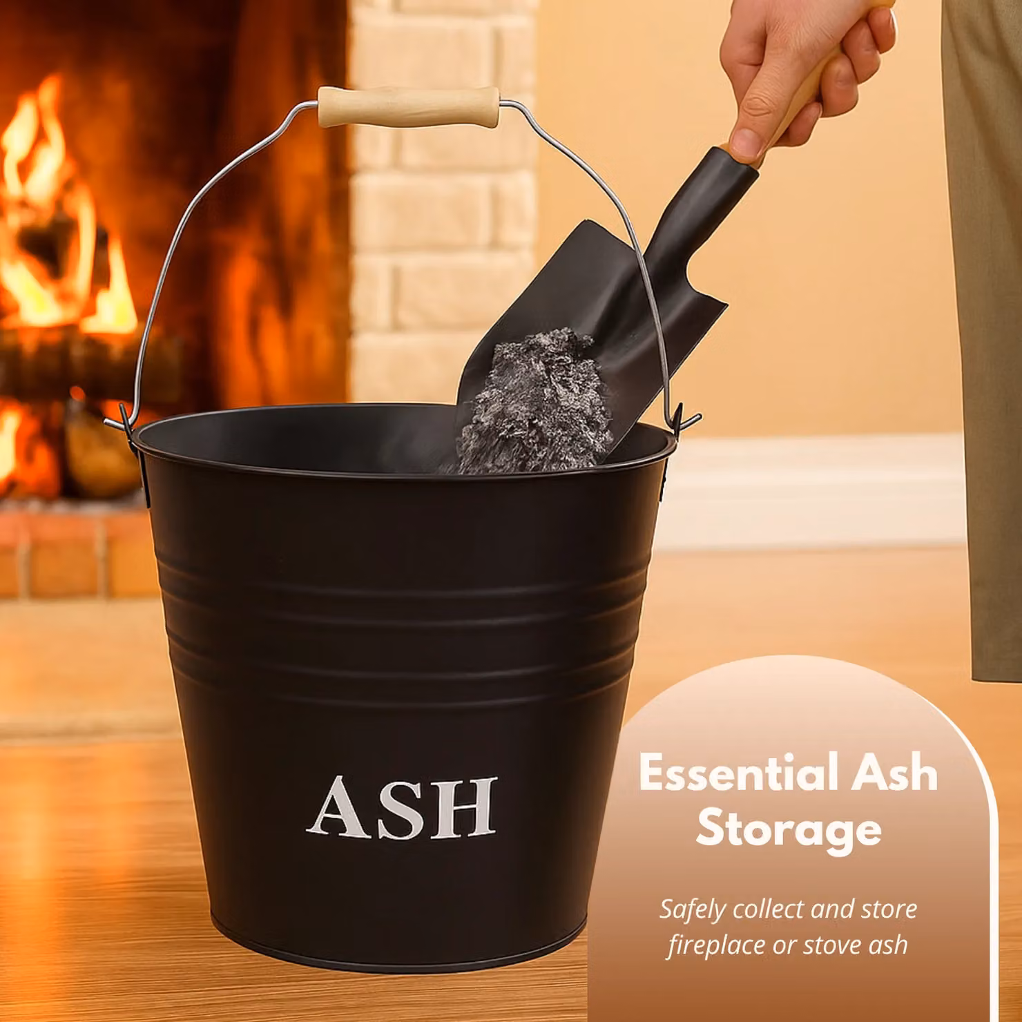 Marco Paul 12L Metal Fire Ash Bucket with Lid in Black and Grey – 4