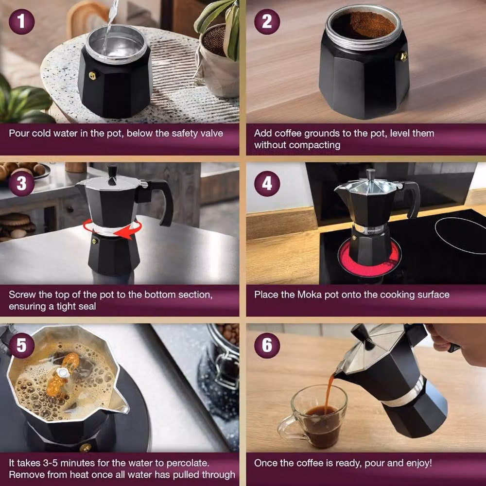 Andrew James Stove Top Moka Pot in Black – 6