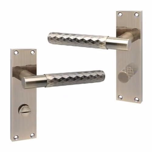 Golden Grace Hardware Victorian Knurled Long Backplate Bathroom Door Handle Set in Antique Brass