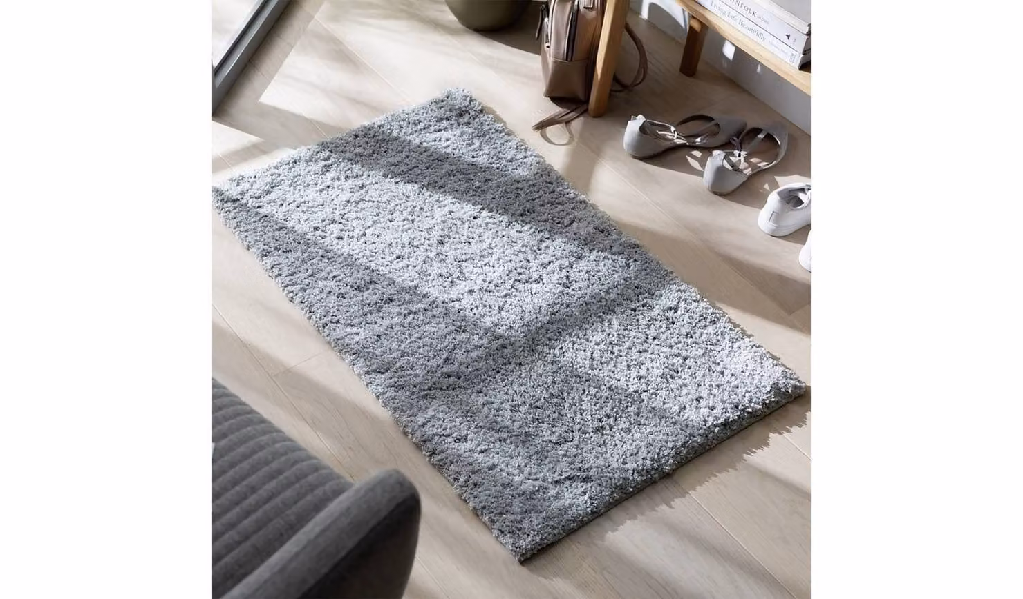 Shimmer Grey Cut Pile Polyester Rug, W: 120 cm, L: 170 cm