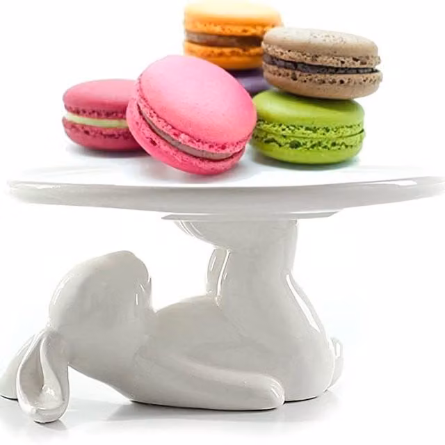 Little Cosy Home White Ceramic Round Bunny Cake Stand, Diameter: 8 cm