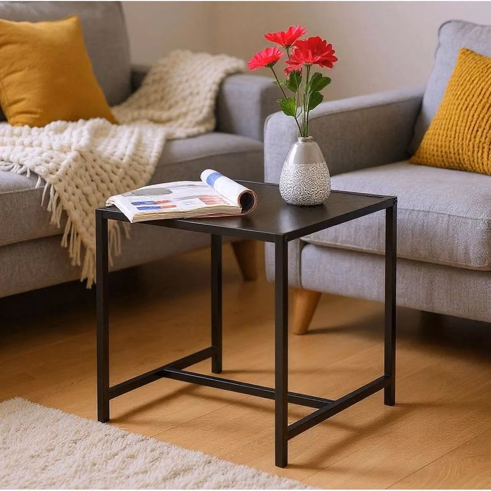 KORVIXA Modern Black Side End Table and Nightstand with Metal Legs, W/D/H: 38 x 38 x 38 cm – 2