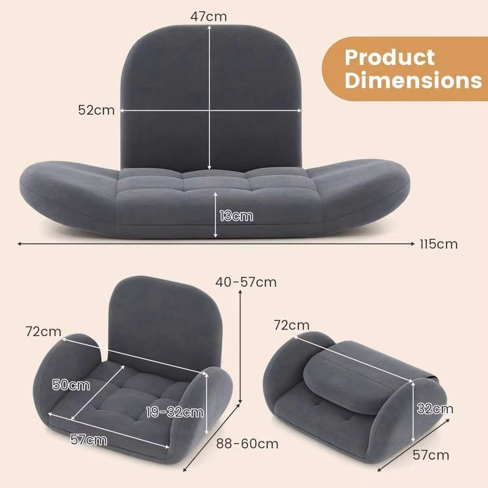 NESTLUNE Adjustable Reading Nook Recliner Lounge Chair in Grey with Metal Frame and Armrests – 2