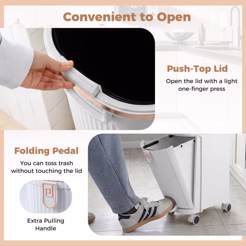 Costway 43L Double-Layer Sorting Kitchen Trash Can with Lid and Pedal, White – 5