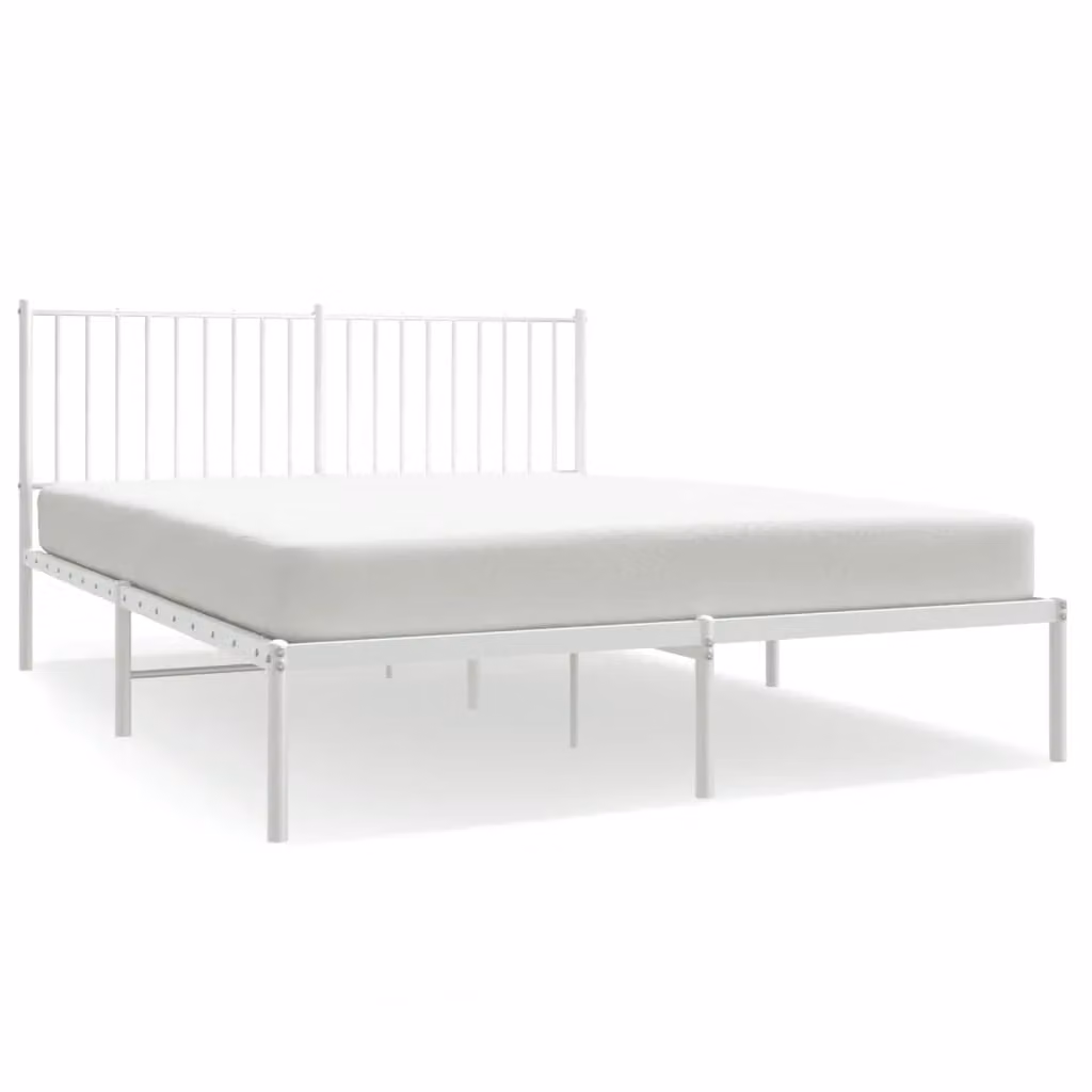 Berkfield Home Metal Bed Frame with Headboard in White, W/D/H: 160 x 200 cm – 2