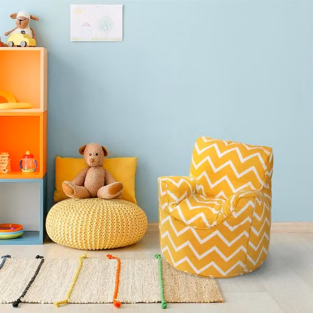 Ready Steady Bed Kids Zigzag Printed Bean Bag Armchair in Yellow