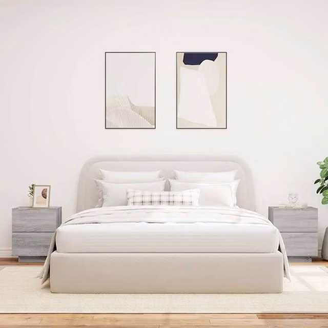 Berkfield Home Set of 2 Decorative Bedside Cabinets with Integrated LED Lights in Grey Sonoma