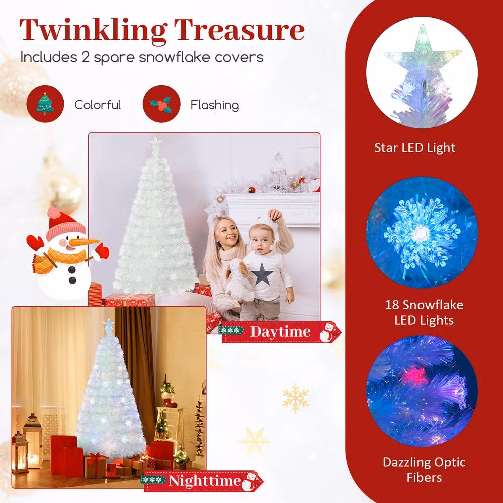 Gymax 4 FT White Pre-lit Christmas Celebration Tree with Multi-colour Lights – 4