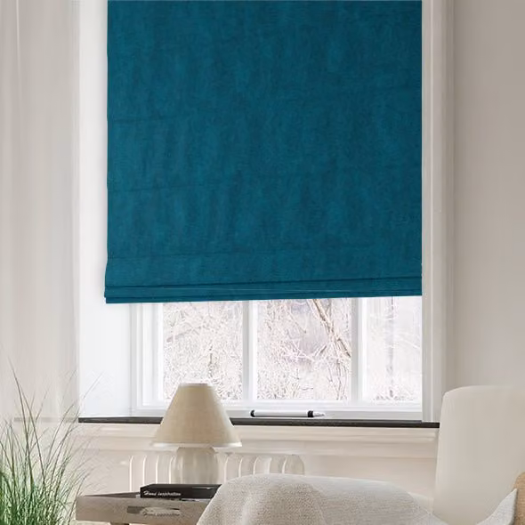 Terrys Clarence Made to Measure Roman Blind in Petrol Blue Velvet