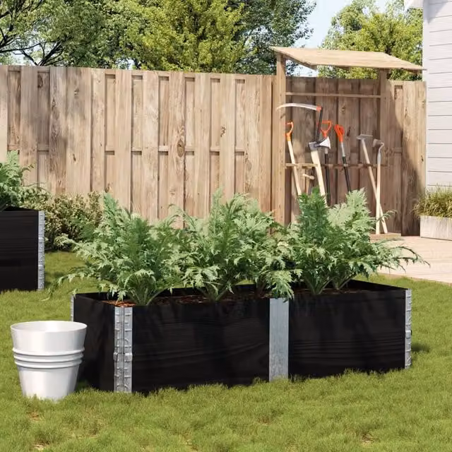Berkfield Black Wooden Raised Bed Planter with Galvanised Steel, W: 150 cm, D: 50 cm, H: 50 cm – 1