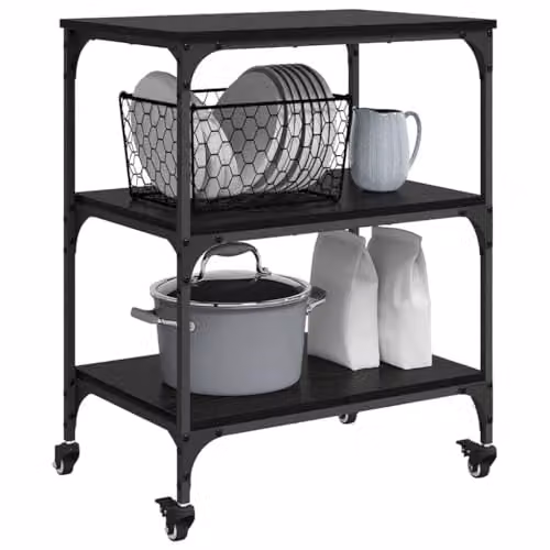 vidaXL Industrial Kitchen Trolley in Black Oak with Castors, W/D/H: 60 x 41 x 76 cm – 1