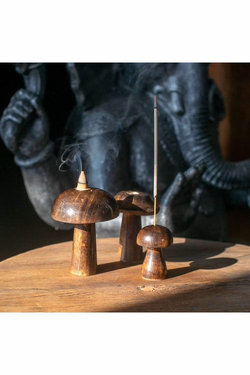 KDMD Set of 3 Brown Wooden Mushroom Incense Cone Holders – 2