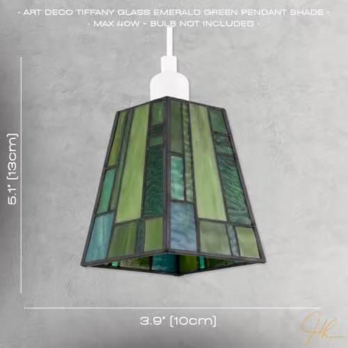 Happy Homewares Rectangular Art Deco Tiffany Stained Glass Pendant Light Shade in Green, W: 13 cm x D: 10 cm x H: 10 cm – 3