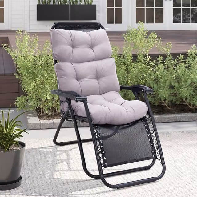 Lifeideas Grey Quilted Outdoor Seat Cushion with Removable Washable Polyester Cover