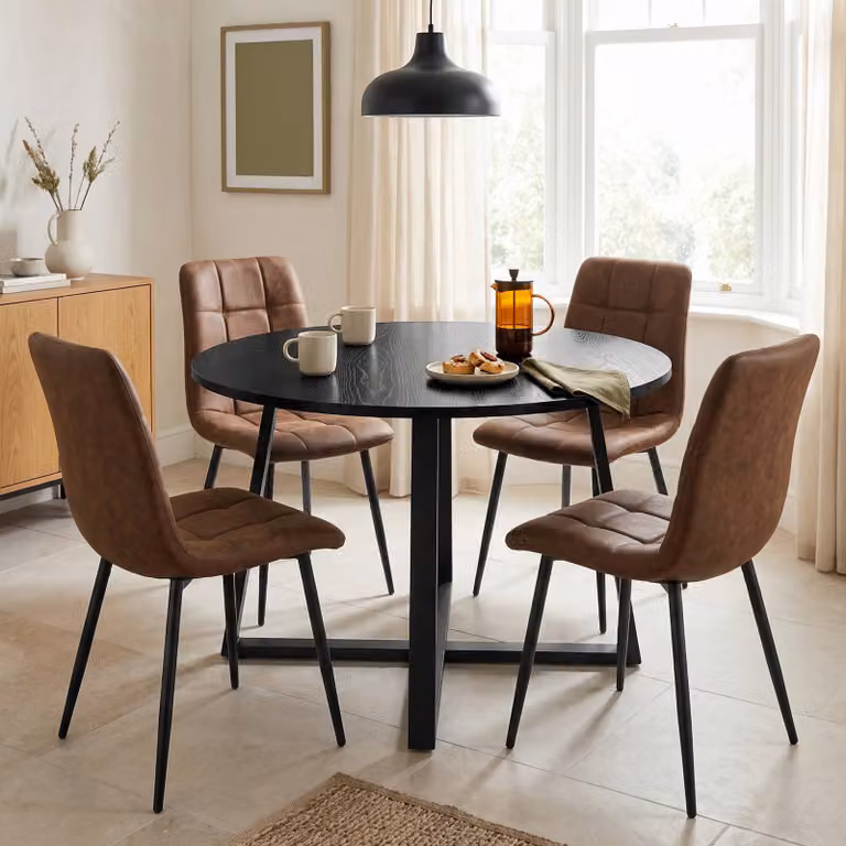 DHS Kyvon Round Dining Table Set with 4 Chairs in Black and Brown