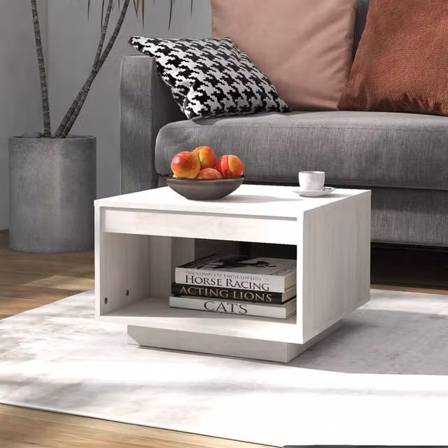 Berkfield Home White Solid Pinewood Coffee Table, W/D/H: 50 x 50 x 33.5 cm