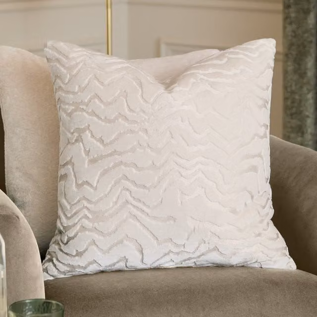 Make It A Home Tierra Cut Velvet Abstract Square Cushion in White with Feather Filling