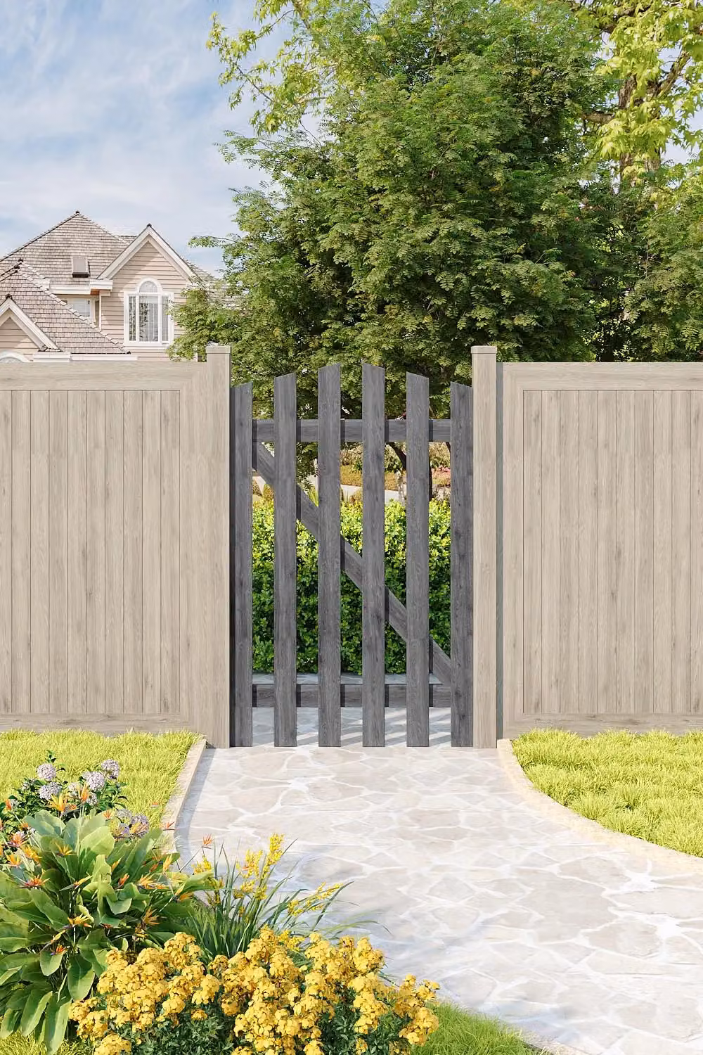 Living and Home Grey Arched Wooden Outdoor Garden Gate Fence Door, W: 76 cm, H: 120 cm – 2