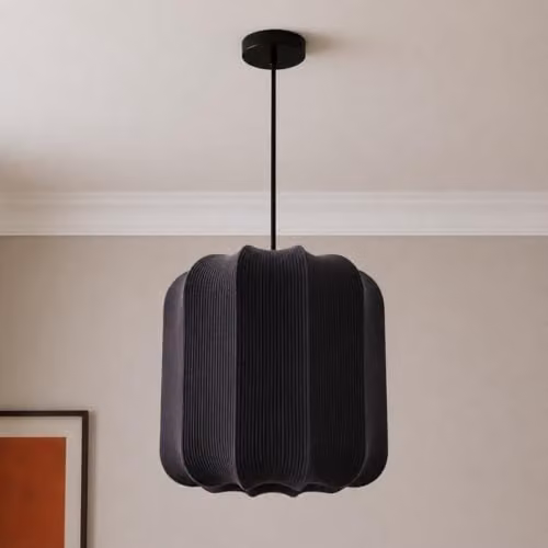 CGC Lighting Black Cylinder Ribbed Stretch Cotton Fabric Lampshade