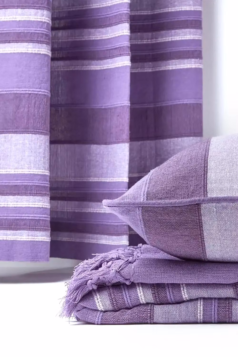 Homescapes Morocco Striped Cotton Eyelet Curtain Pair in Purple, Width: 140 cm, Drop: 137 cm – 3