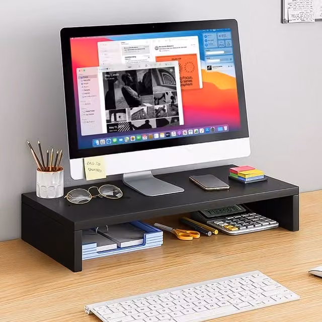 Garden Sanctuary Minimalist Matt Black MDF Extended Monitor Stand Riser