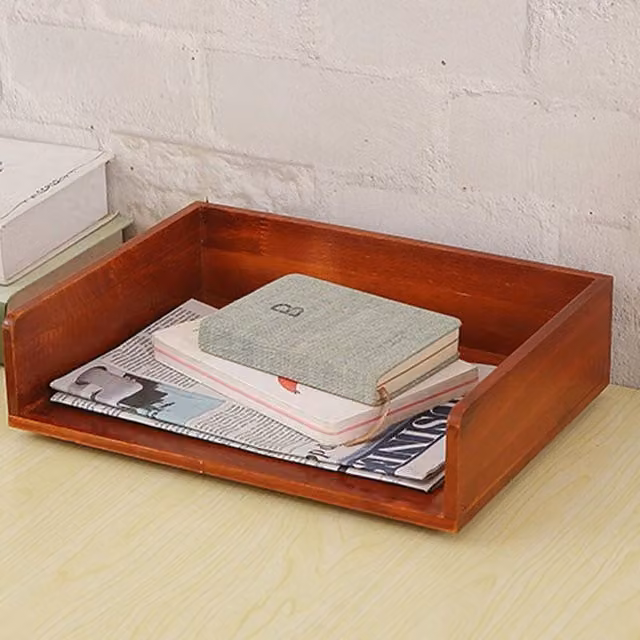 FORGEVIO 1 Layer Wooden Letter Tray Desk Organiser in Brown