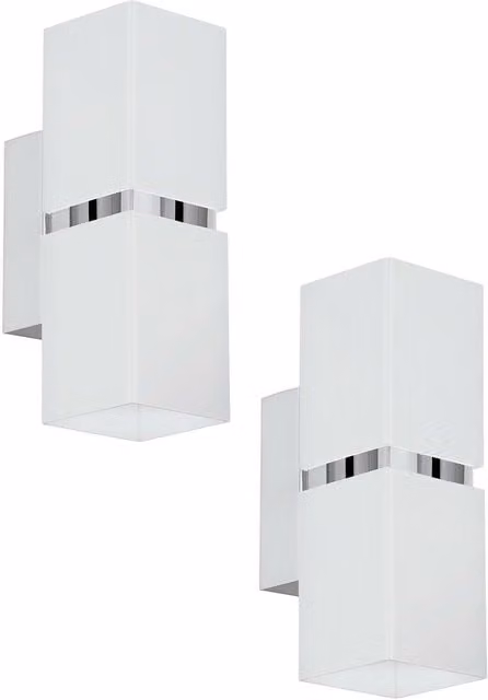 Loops 2 Pack Modern Square Wall Lights in Chrome and White with GU10 Shade