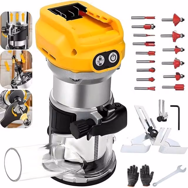 Hinsinc Multicolour Cordless Compact Benchtop Router for DeWalt 18V 20V Battery Woodworking Tool
