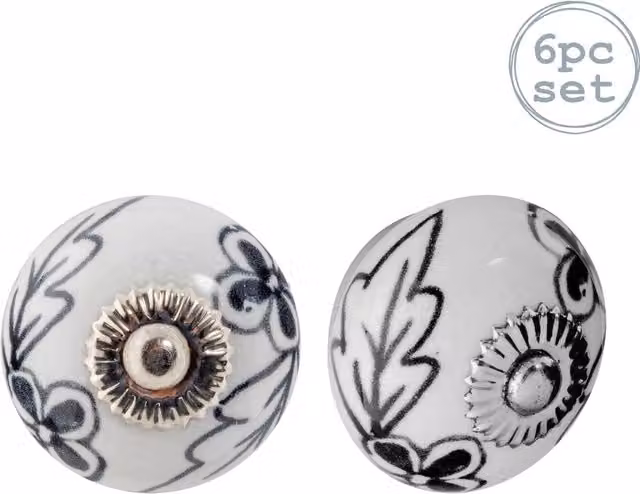 Nicola Spring Pack of 6 Black and White Ceramic Cabinet Knobs with Screws