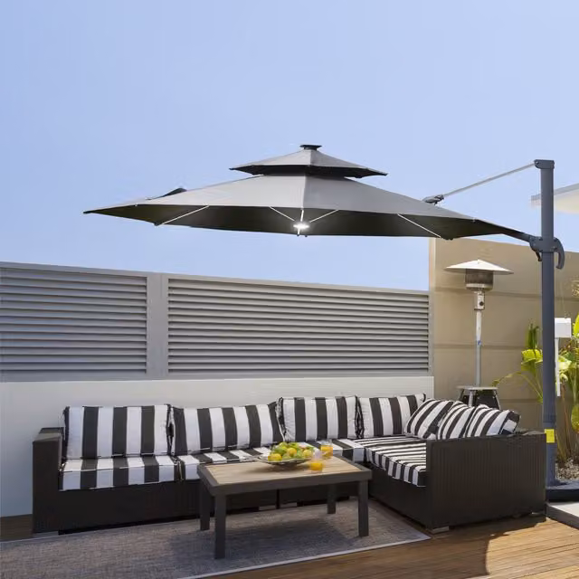 Outsunny 3m Cantilever Parasol with Solar Lights in Dark Grey