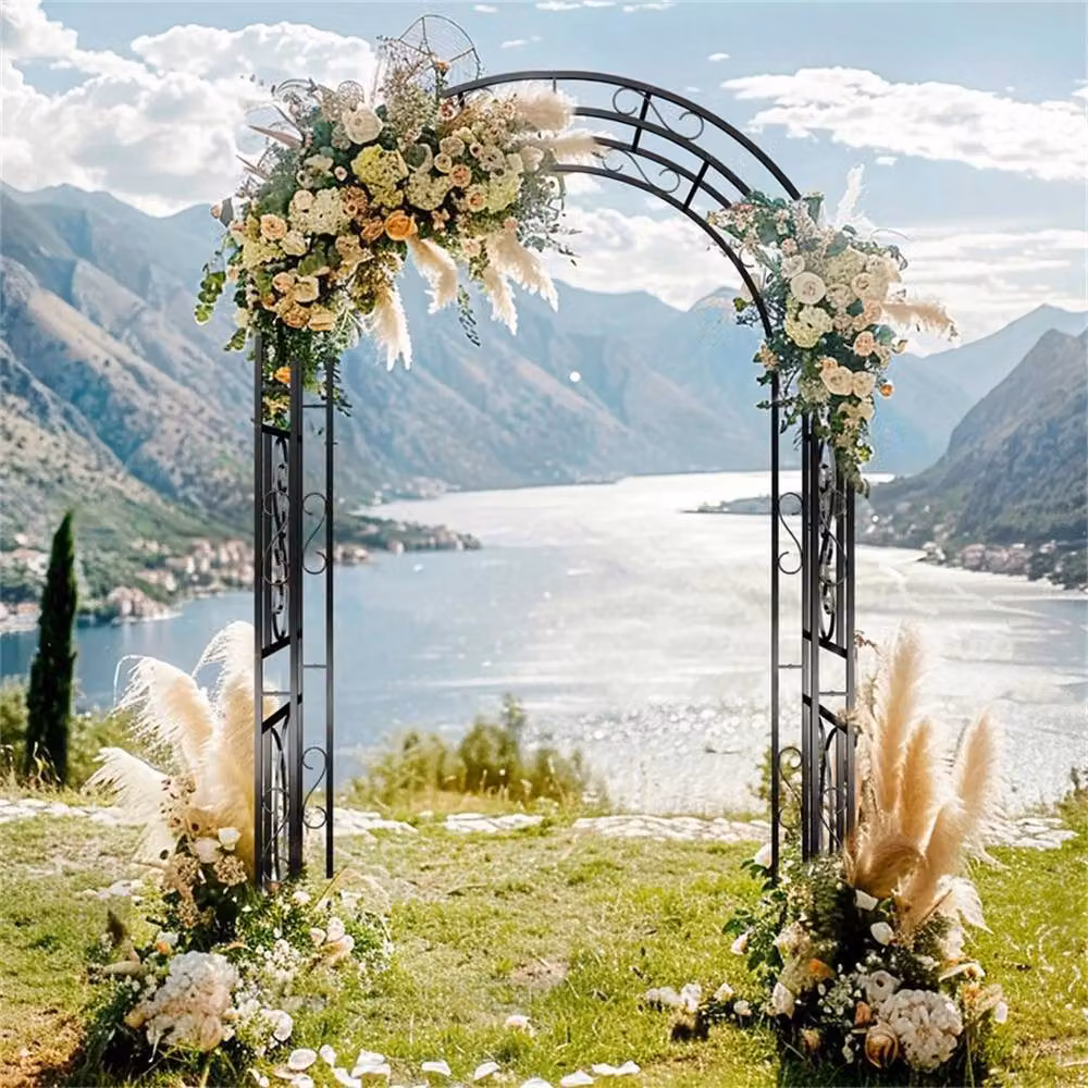 NESTLUNE Shabby Chic Metal Garden Arch Pergola in Black, W/D/H: 100 x 15 x 213.36 cm – 3