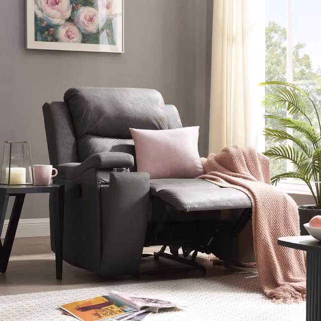 Home Detail Collins Grey Air Leather Manual Recliner Sofa – 2
