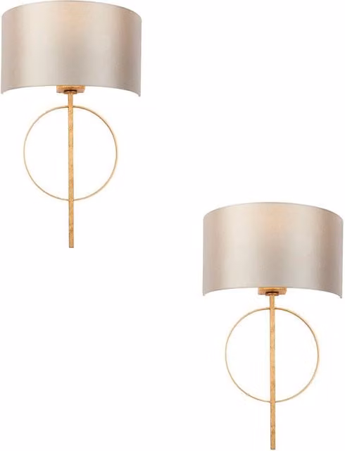 Loops 2 Pack Antique Gold Leaf Wall Lights with Mink Satin Shades and Dimmable LED Filament Lamps – 1
