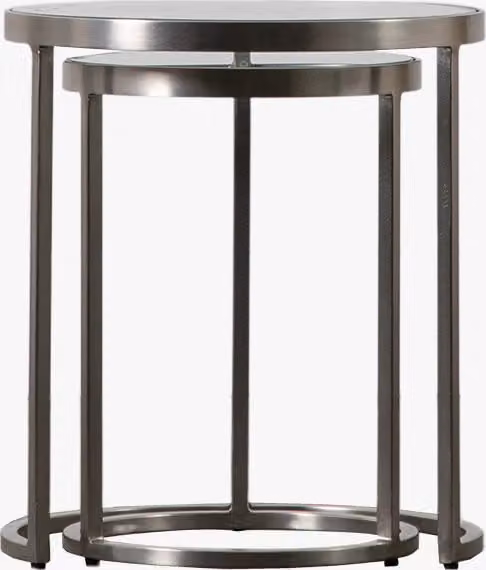 Perch & Parrow Rosalind Nest of Two Round Glass and Metal Tables in Silver