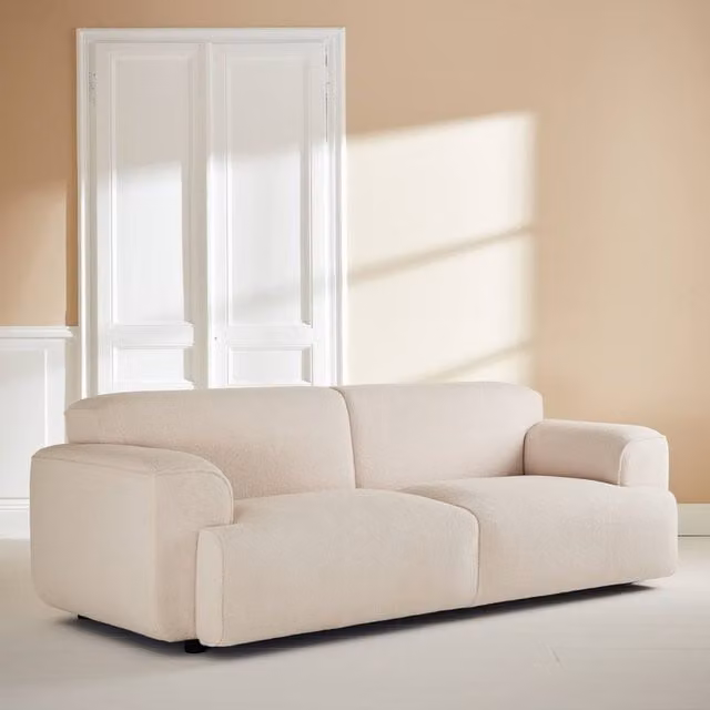 Sweek 3-Seater Boucle Fabric Sofa in Cream